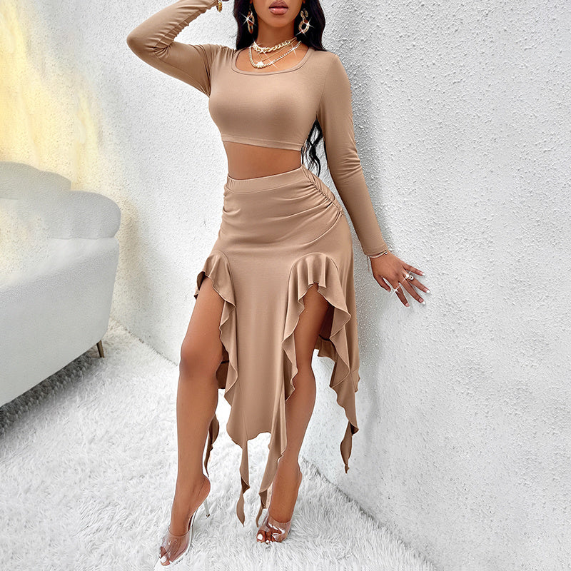 Pleated Dress Ruffle Two-Piece