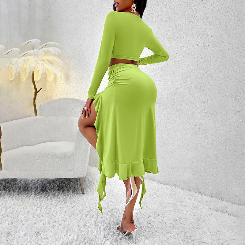 Pleated Dress Ruffle Two-Piece