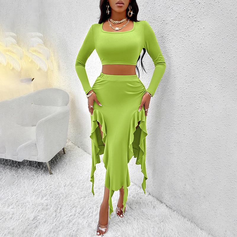 Pleated Dress Ruffle Two-Piece