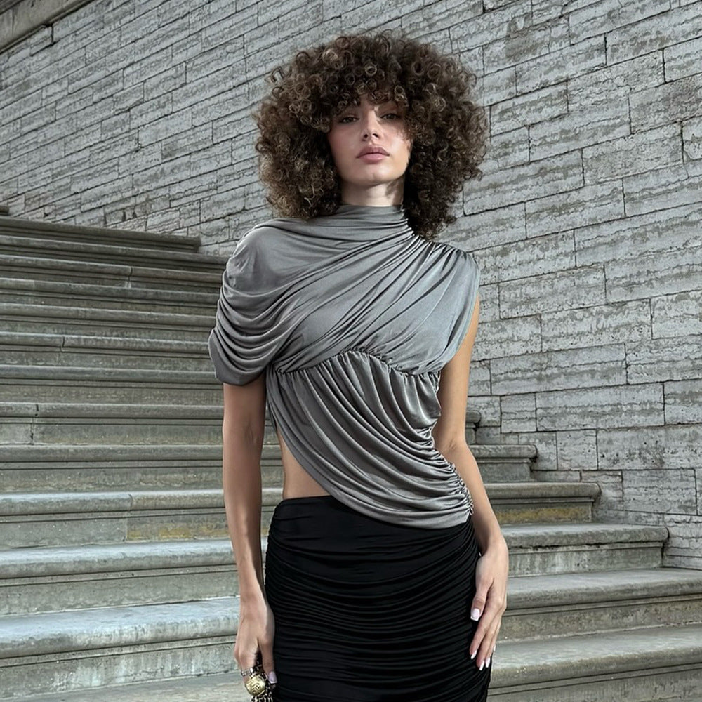 Round Neck Waist Trimming Blouse