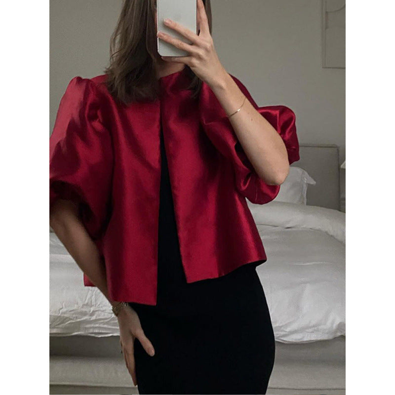 Puff Sleeve Satin Short Top