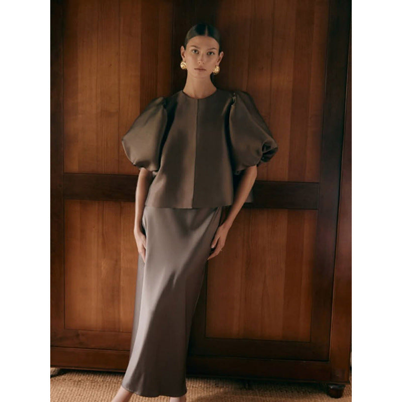 Puff Sleeve Satin Short Top