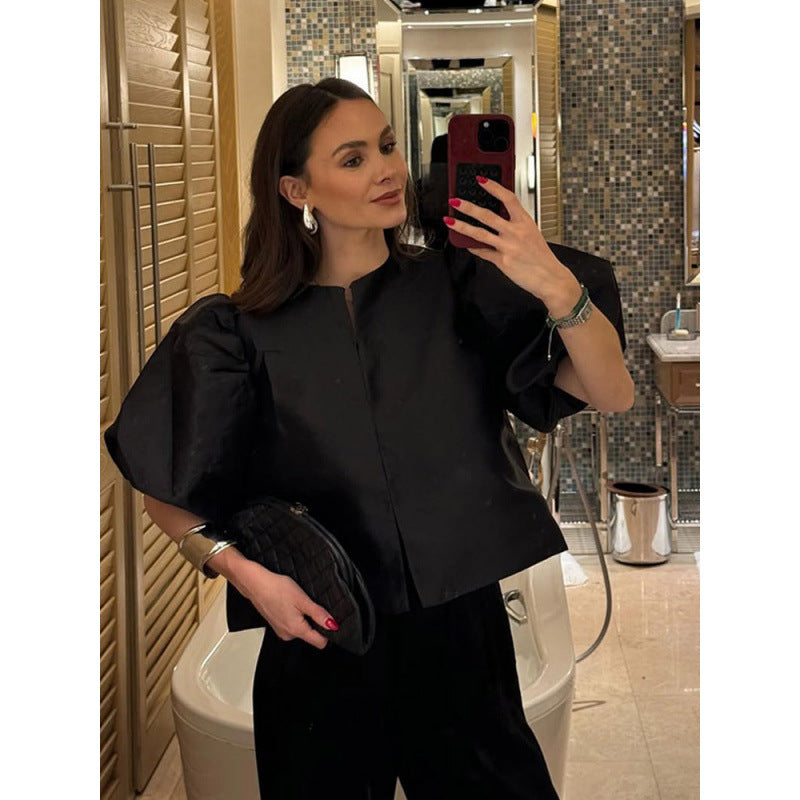 Puff Sleeve Satin Short Top