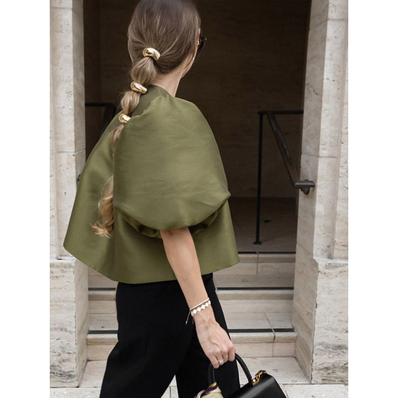 Puff Sleeve Satin Short Top
