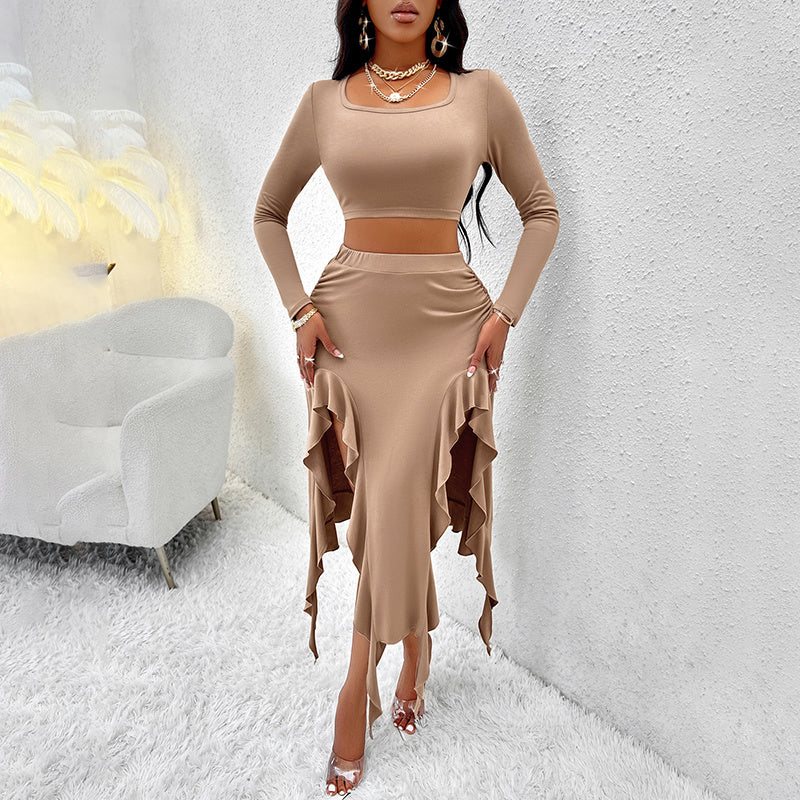 Pleated Dress Ruffle Two-Piece