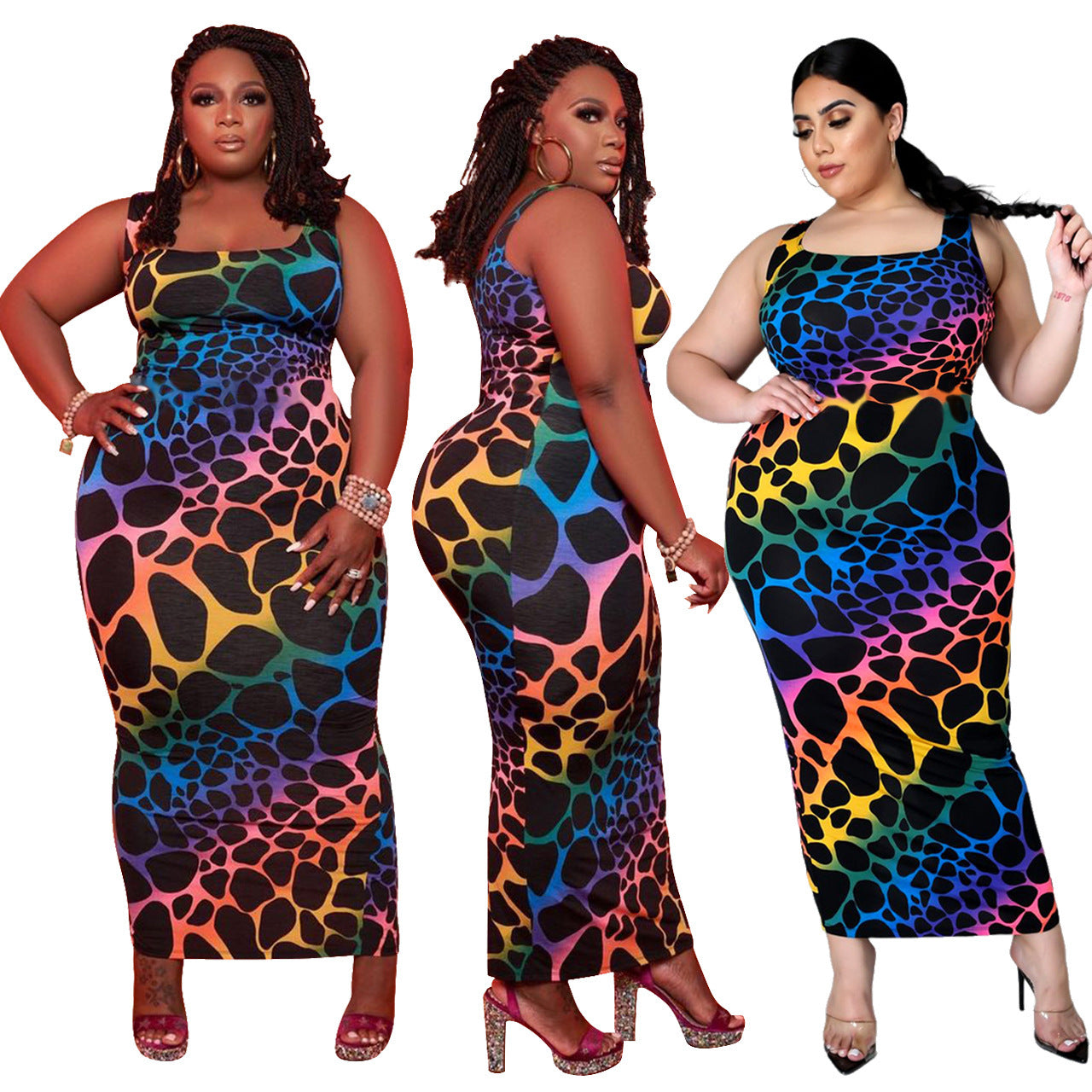 Plus Size Color Leopard Print Dress