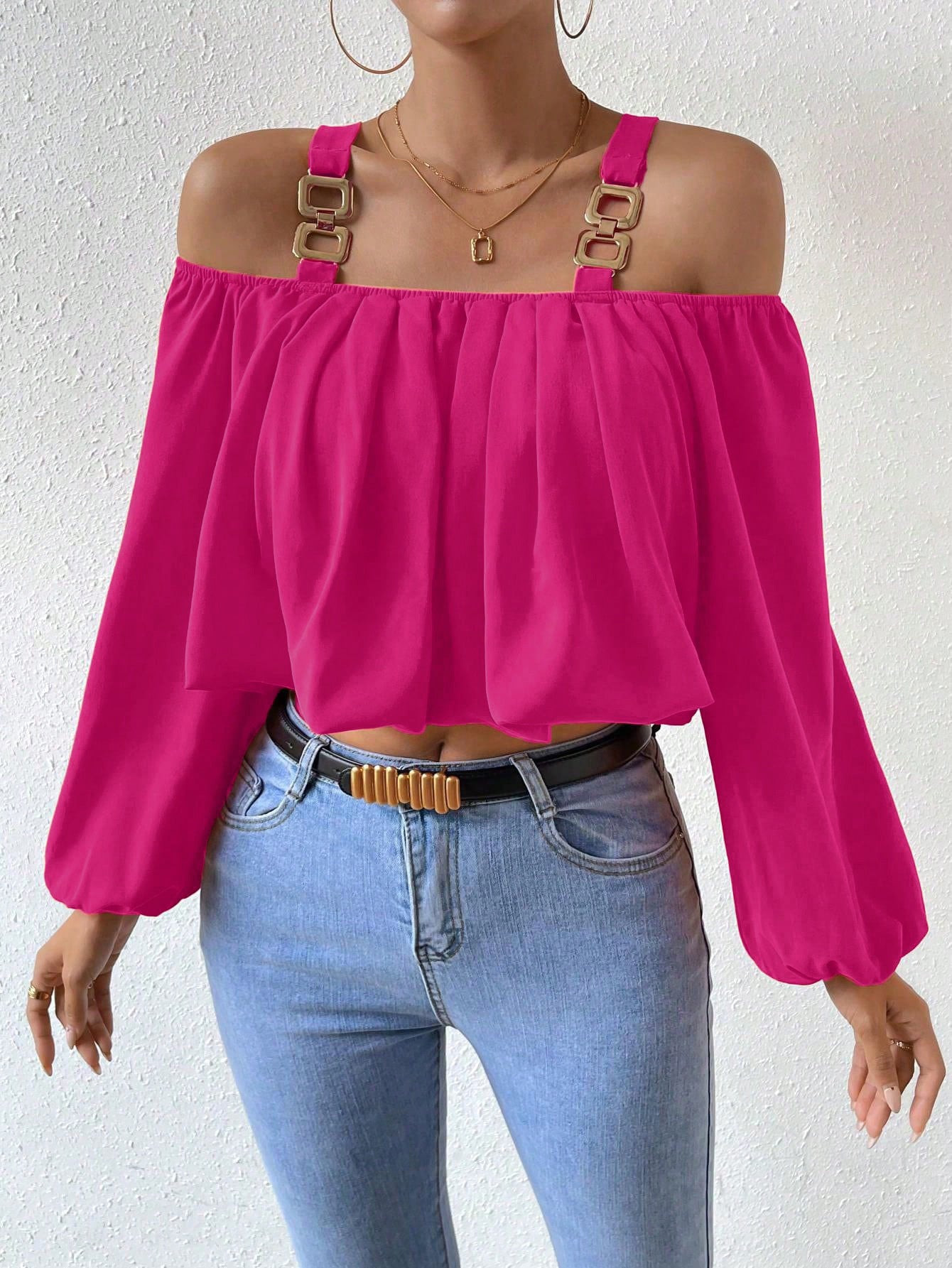 Lantern Sleeve Loose Crop Top