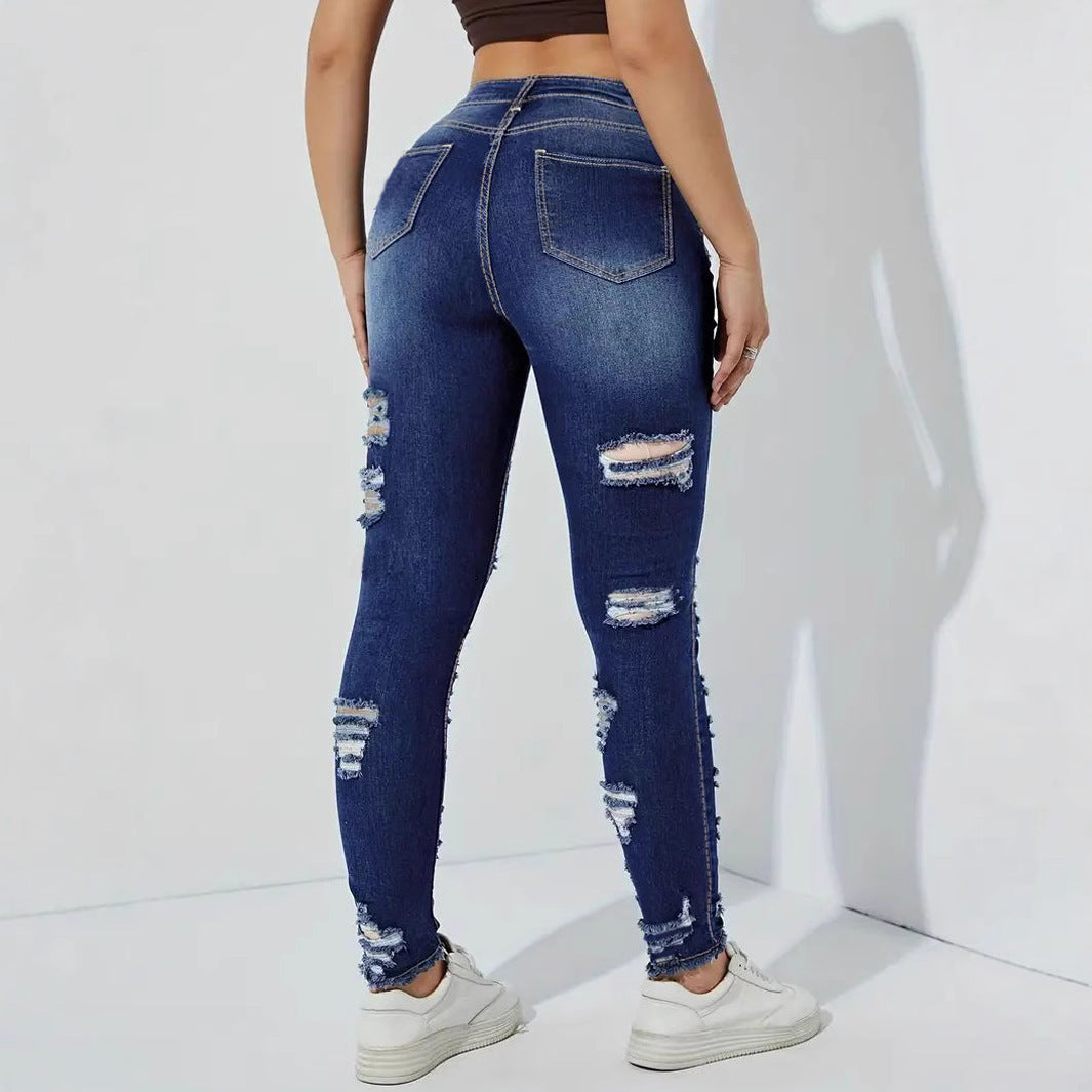 Ripped. Stretch Denim Skinny Pants.