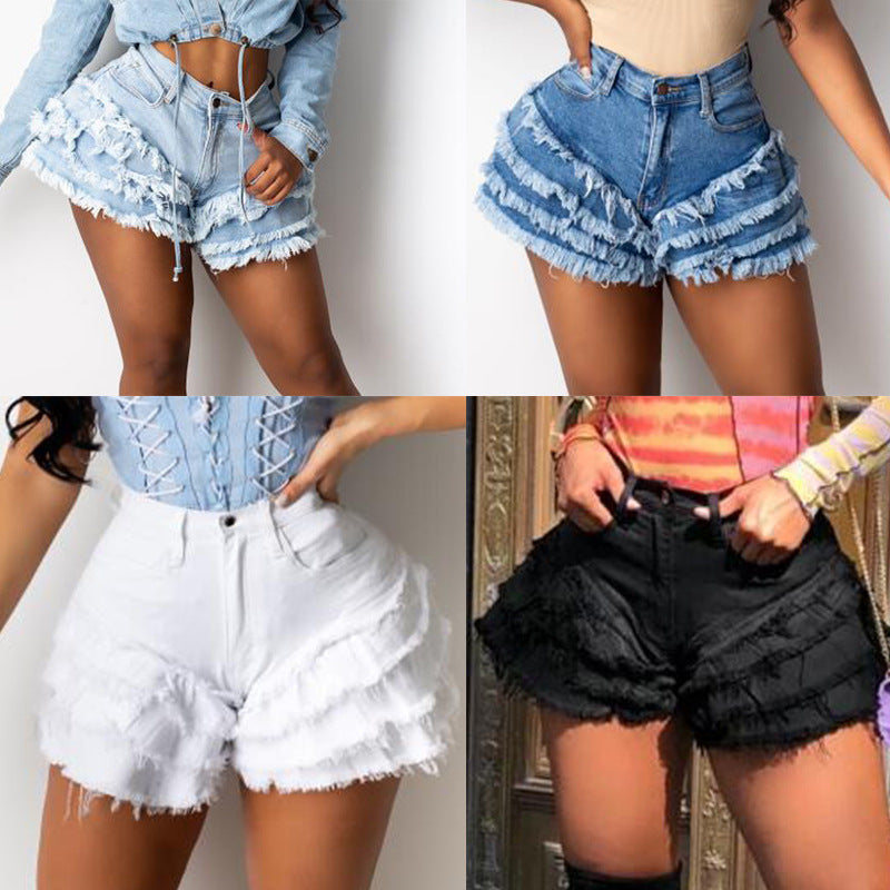 Ruffle Denim Shorts