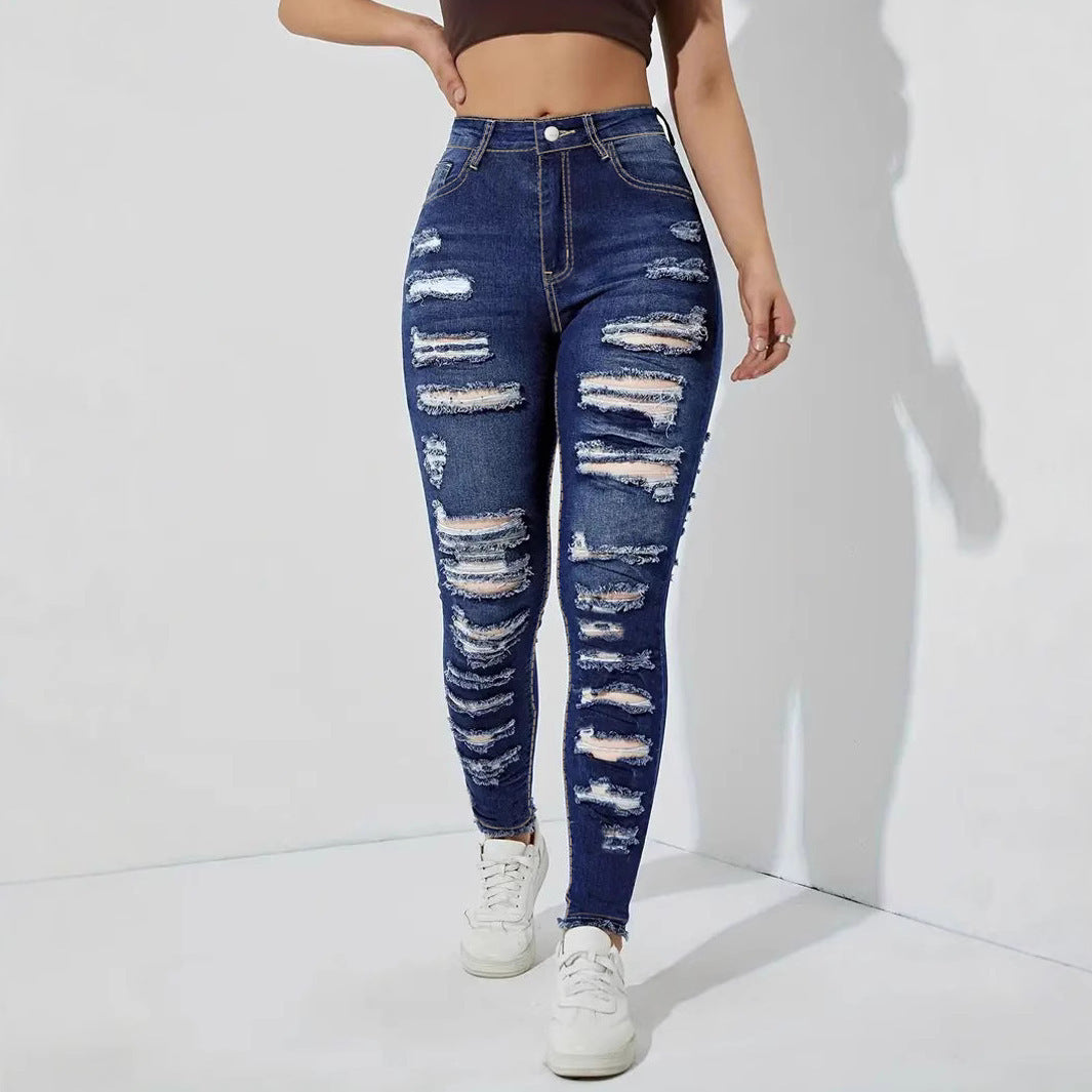 Ripped. Stretch Denim Skinny Pants.