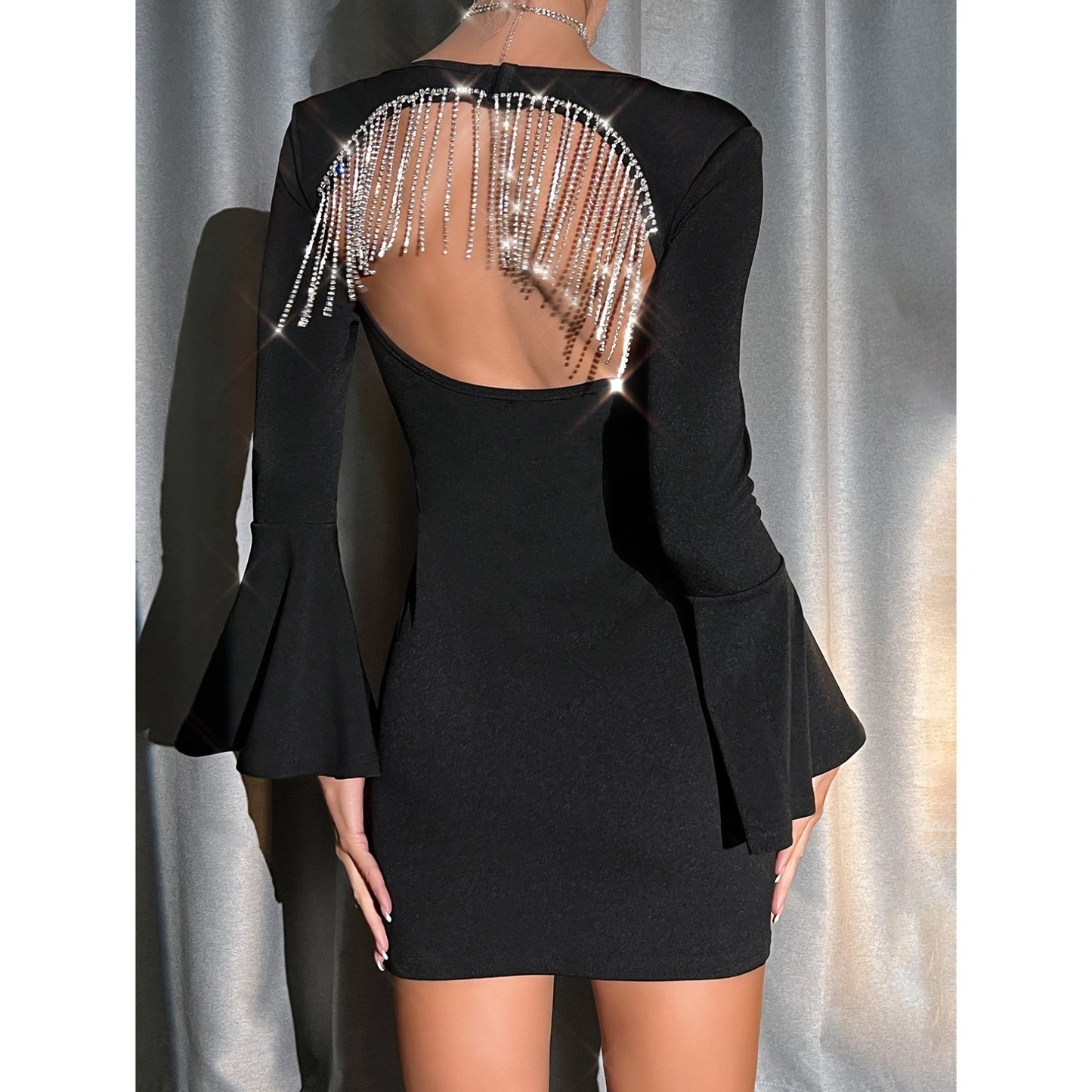 Tassel Rhinestone Hollow Out Dress