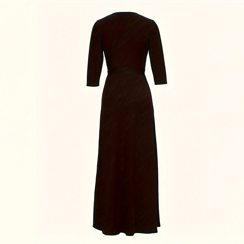 Print Maxi Dresses V-Neck Tie Waist Dress