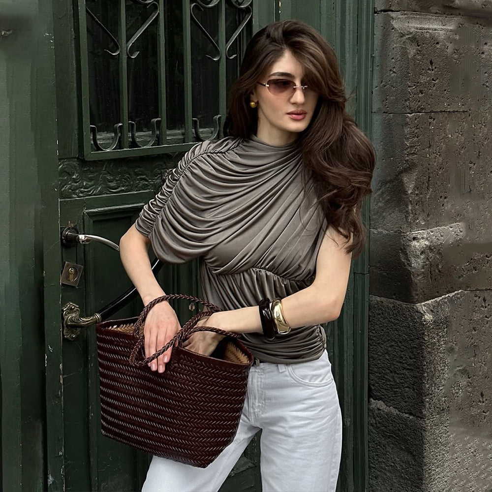 Round Neck Waist Trimming Blouse