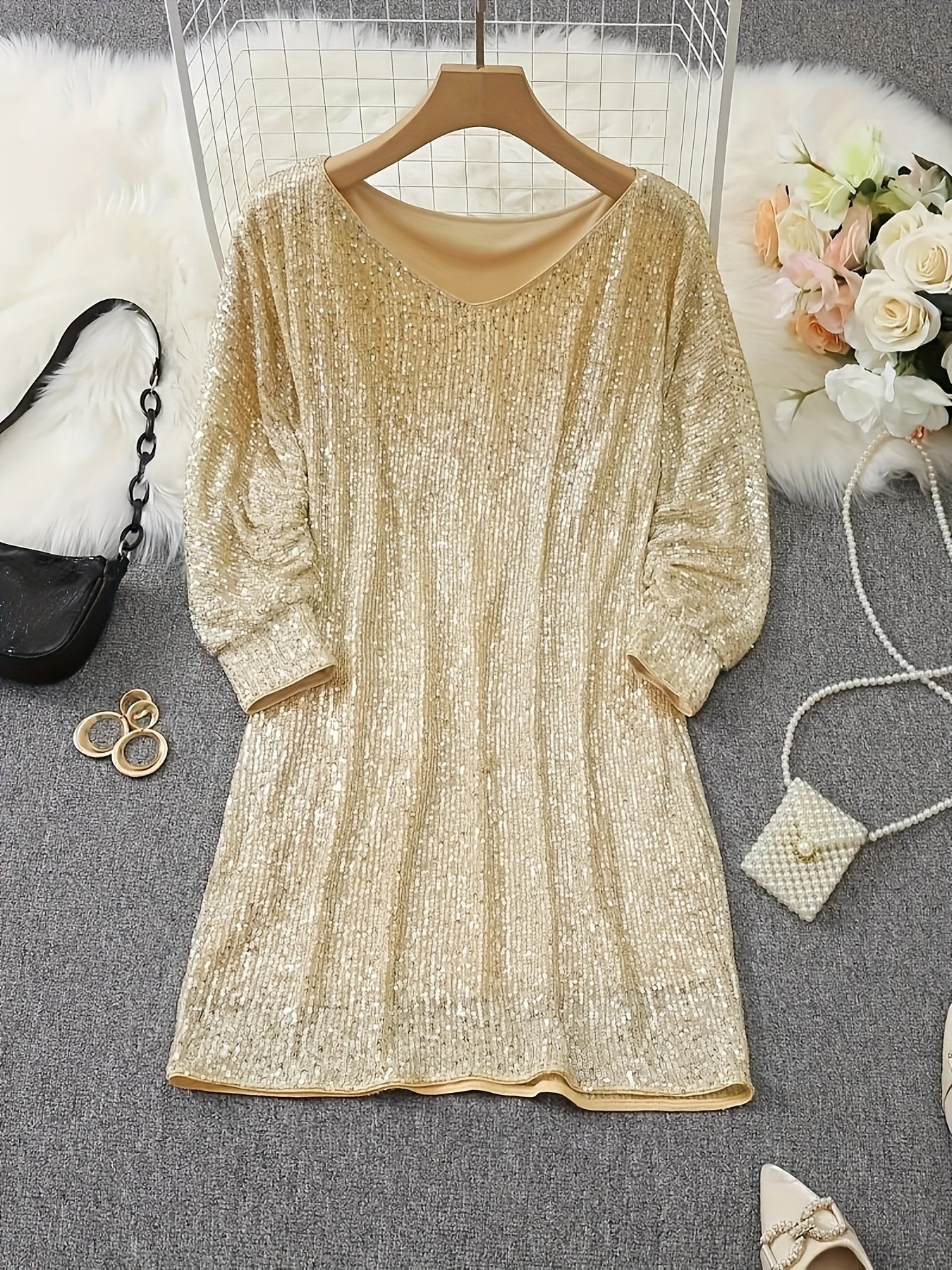 Bodycon V-Neck Sequin Dress