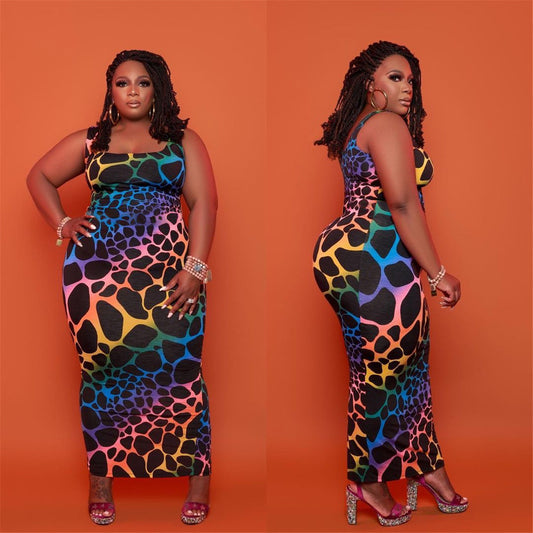 Plus Size Color Leopard Print Dress