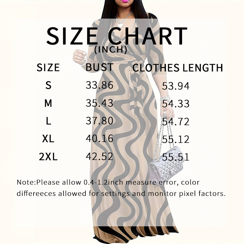 Print Maxi Dresses V-Neck Tie Waist Dress