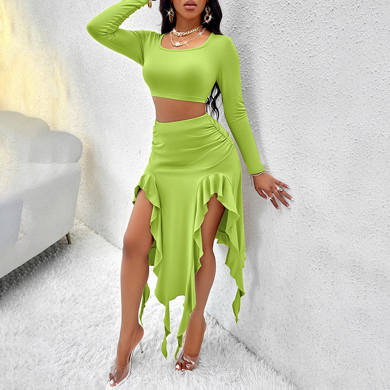 Pleated Dress Ruffle Two-Piece