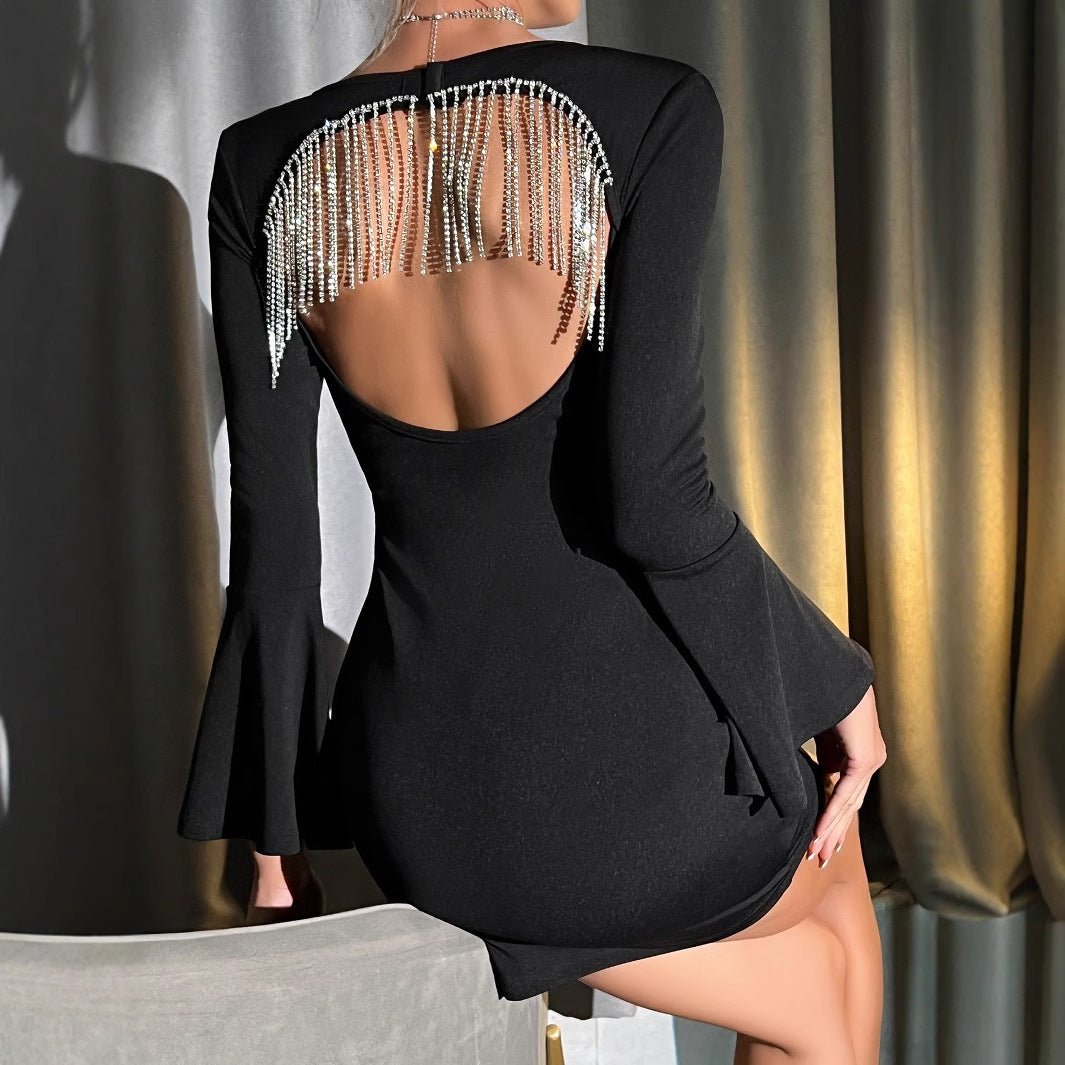 Tassel Rhinestone Hollow Out Dress