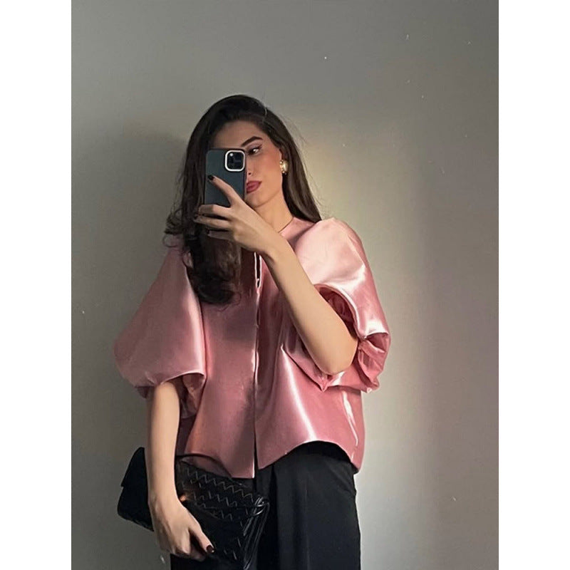 Puff Sleeve Satin Short Top