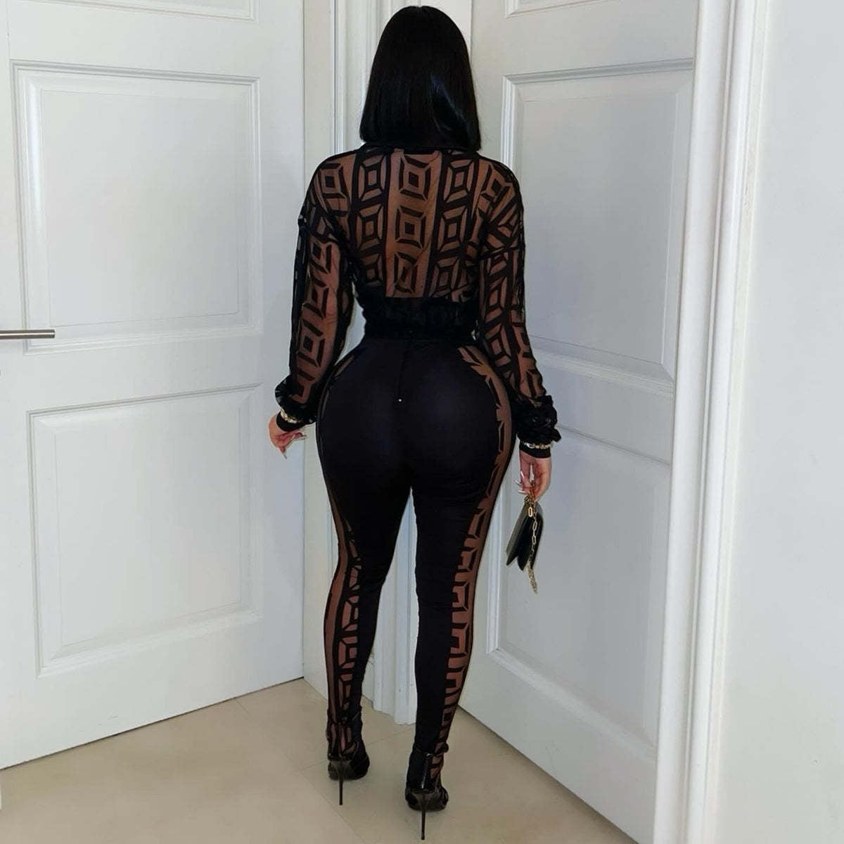 Mesh See-through Shirt Pants Suit