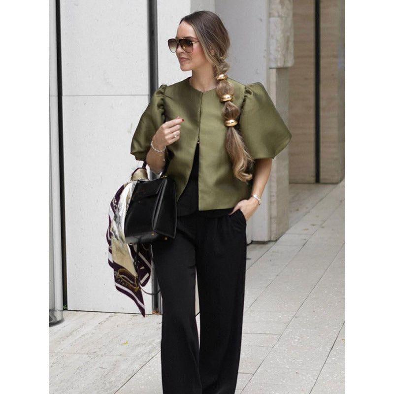 Puff Sleeve Satin Short Top