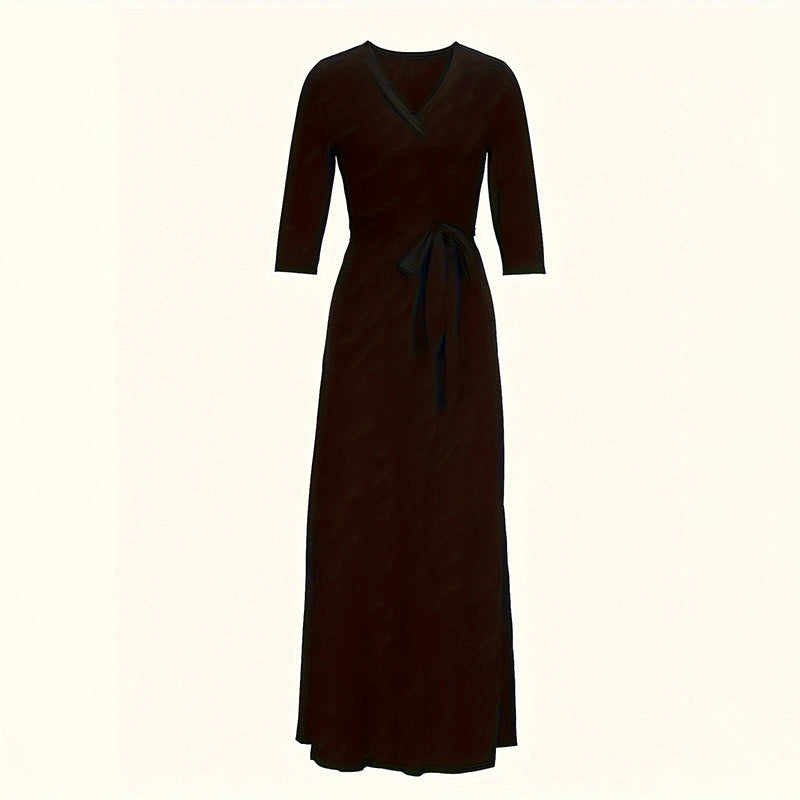 Print Maxi Dresses V-Neck Tie Waist Dress