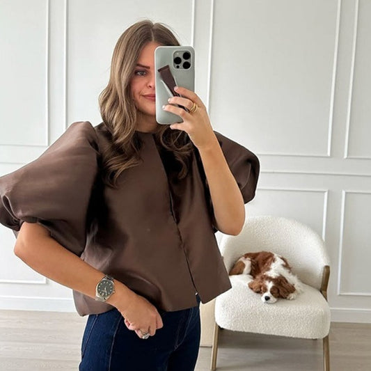Puff Sleeve Satin Short Top