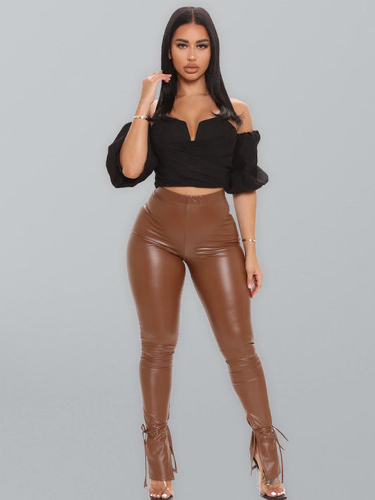High Elastic Leather Pants