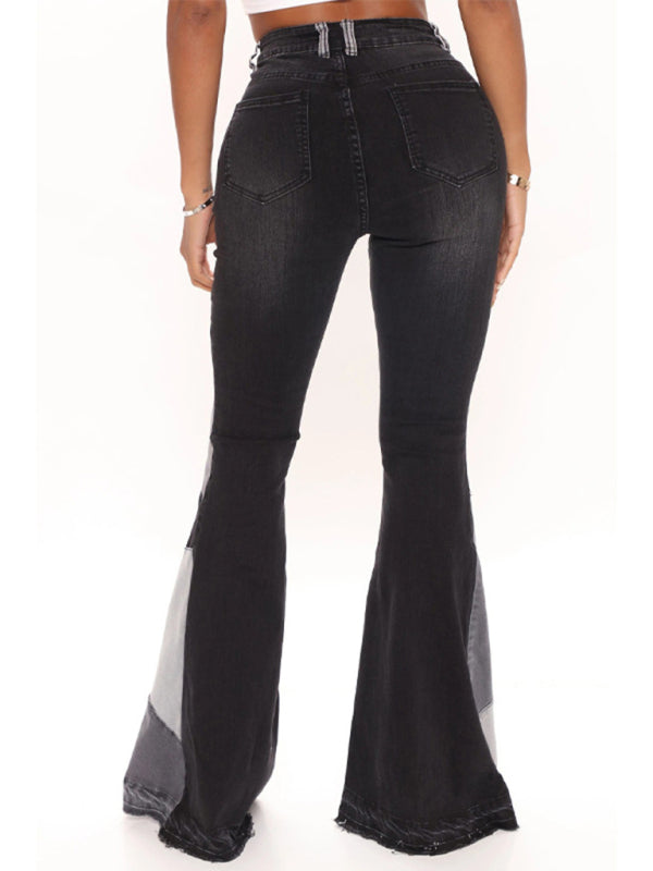 Two-color street washed flared jeans