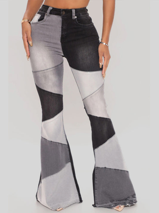 Two-color street washed flared jeans