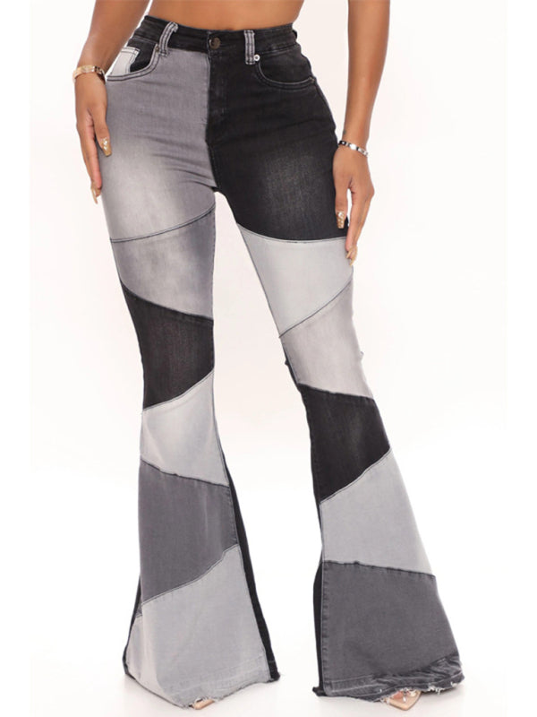 Two-color street washed flared jeans