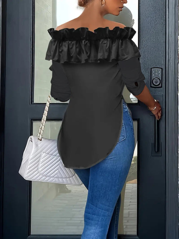 One-shoulder ruffled shirt top