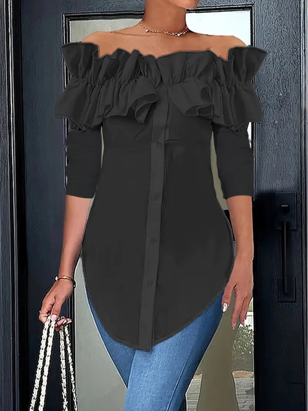 One-shoulder ruffled shirt top