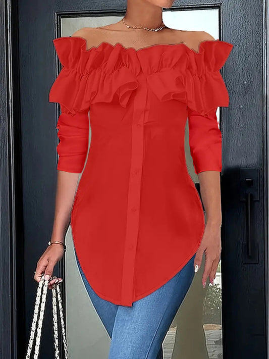 One-shoulder ruffled shirt top