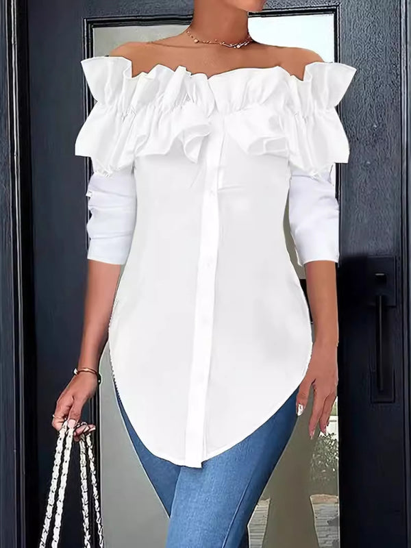One-shoulder ruffled shirt top